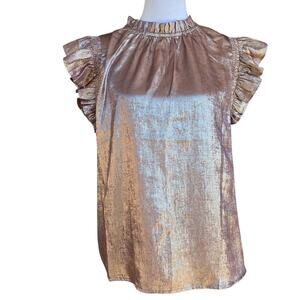 NWT Oddi Gold Metallic Ruffle Sleeve Top Size M Party Feminine New Year's Eve